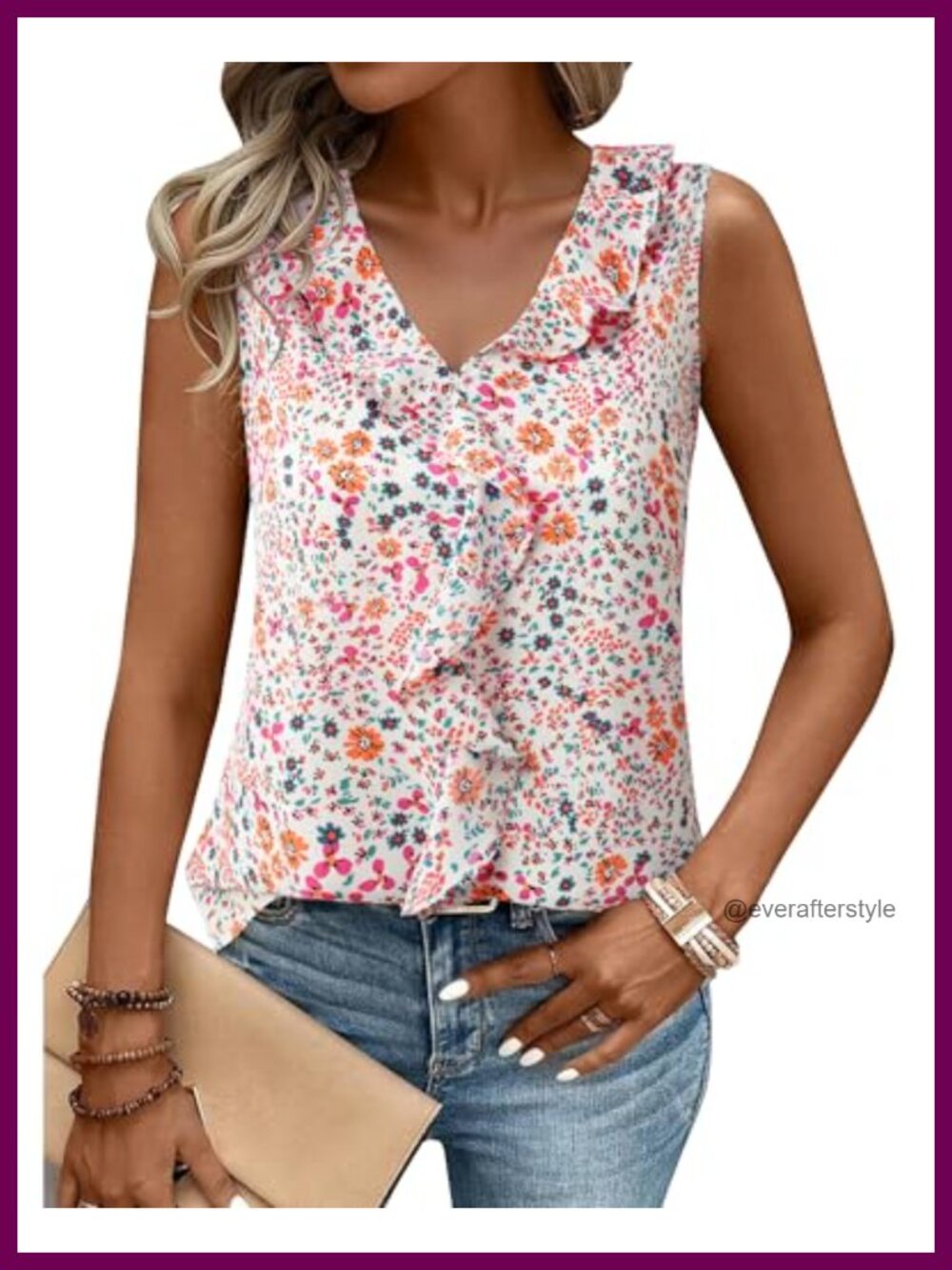 Womens V-Neck Ruffle Sleeveless Tank Top Business Casual Office Blouse